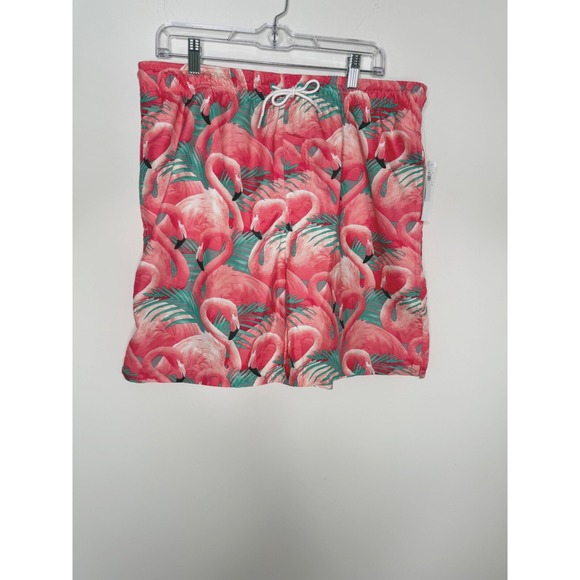 NWT Old Navy Men's‎ L Pink Flamingo Print Mesh Lined 7" Swim Trunks - Picture 1 of 9